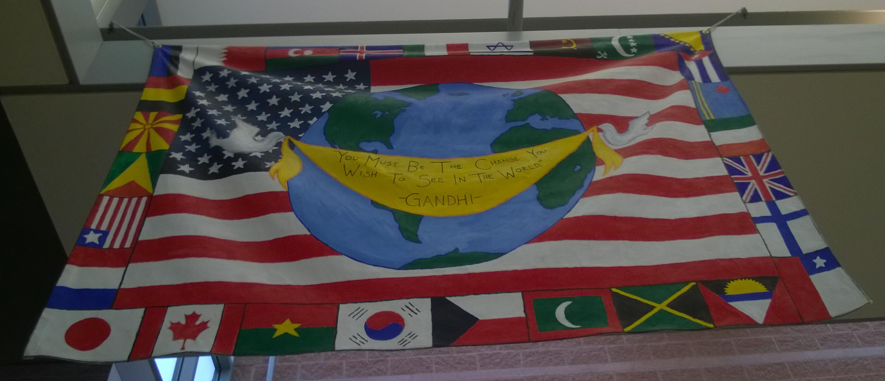 Hunterdon Central High School banner with Gandhi
saying